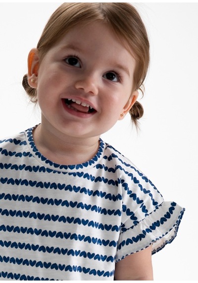 Mayoral Kız Bebek Desenli Kısa Kol T-shirt Krem 01082