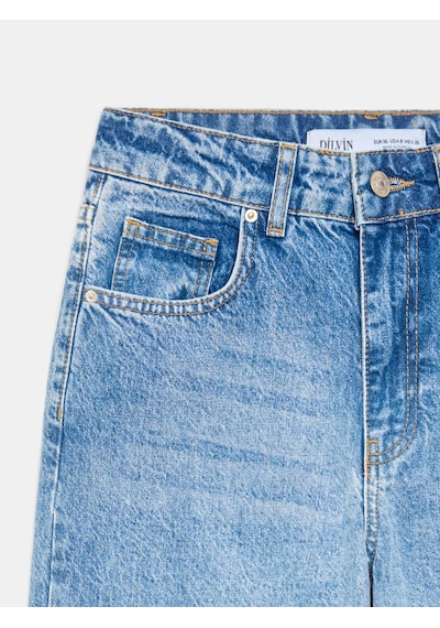 Dilvin 72374 %100 Pamuk Wide Leg Jean Mavi