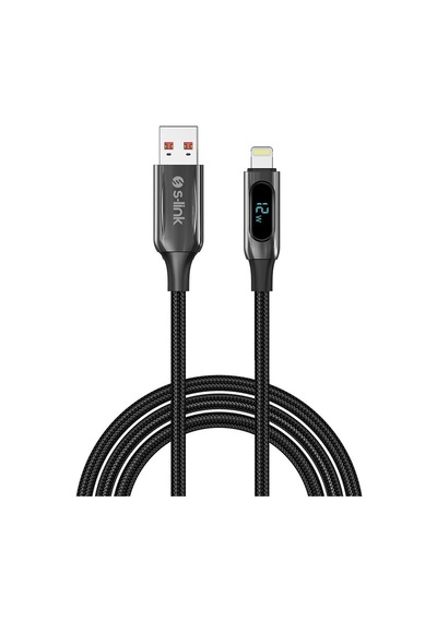 S-link Armor Led Ul-012 12w 1m Usb To Lightning Pd Örgülü Led Başlıklı Siyah Hızlı Şarj Kablosu