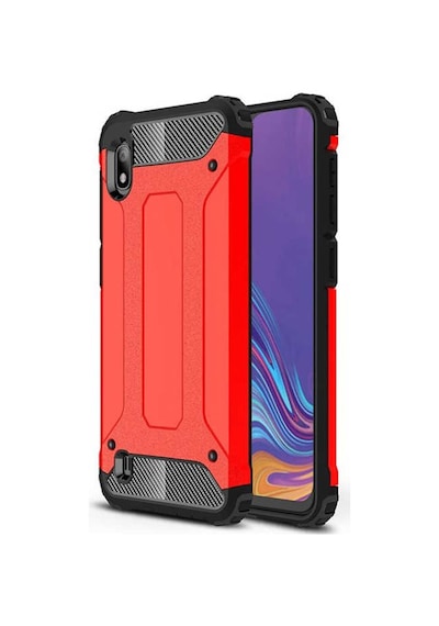 Noktaks Samsung Galaxy Uyumlu A10 Kılıf Çift Katman Zırh Tank Crash Military Kapak Kırmızı T7953 Kirmizi
