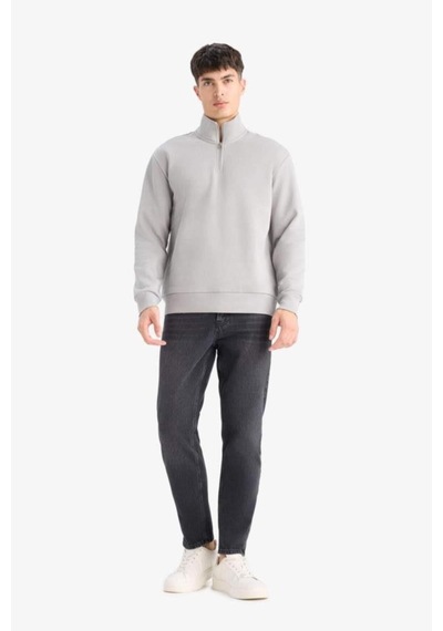 Defacto Regular Fit Dik Yaka Yarım Fermuarlı İçi Yumuşak Tüylü Basic Düz Sweatshirt X7405az25augr198 Gri