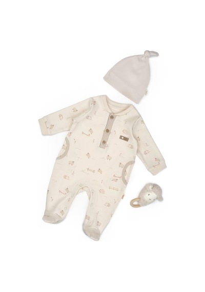 Babycosy Organic Wear Bebek Tulum Şapka %100 Organik Pamuk , Bebek - Yenidoğan- Csy8182 Krem