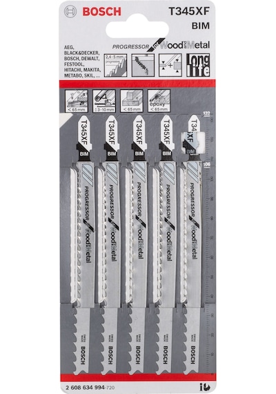 Bosch T 345 XF Progressor For Wood and Metal Dekupaj Bıçağı 5'li - 2608634994