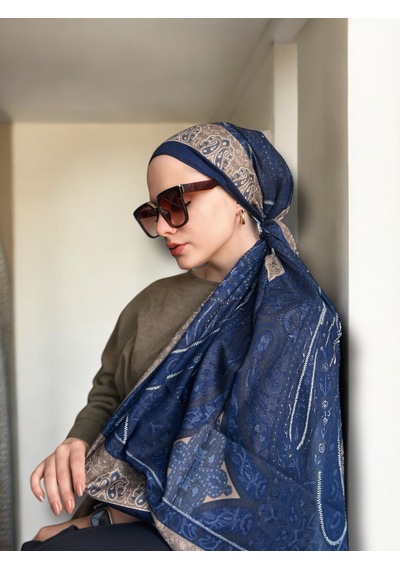 Nûda Vela Desen Soft Şal Lacivert
