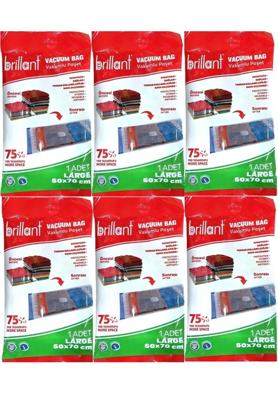 Brillant Vakumlu Poşet/hurç 50 70cm Large İç Adet 1 6 Lı Set Şeffaf