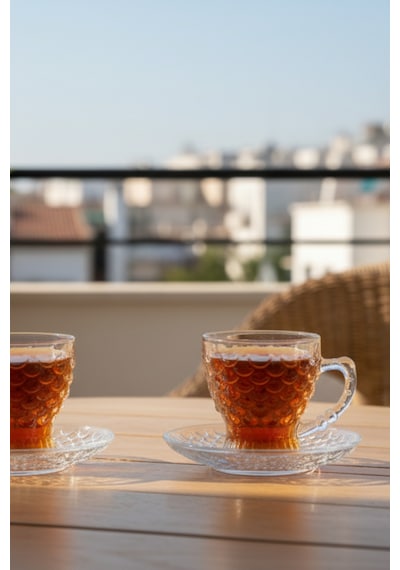 Aqua Scale 12 Parça Cam Çay Takımı 210 Ml Bardak & Tabak Beyaz
