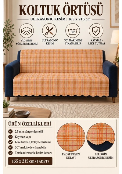 Çok Amaçlı Kadife Koltuk Örtüsü Kaymaz Süngerli 165x215 Cm Modern Bohem Çekyat Şalı Piknik Masa Örtüsü Alk4 Turuncu