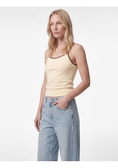 Koton Pamuklu Renk Kontrastlı Slim Fit U Yaka Askılı Bluz Sarı 6sak10236ek