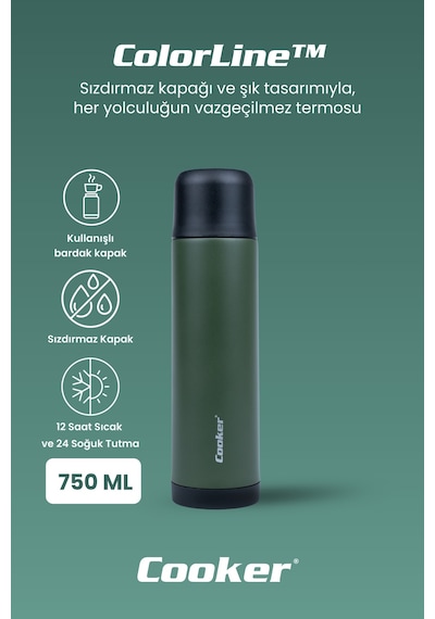Colorline 750 Ml Paslanmaz Çelik Termos Yeşil Ckr2022