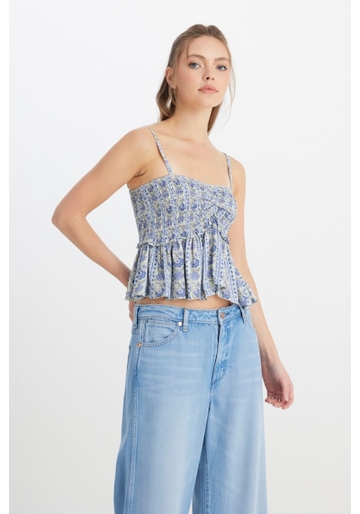 Wrangler Regular Fit Normal Kesim Kalp Yaka Mavi Bluz W241605400 Mavi