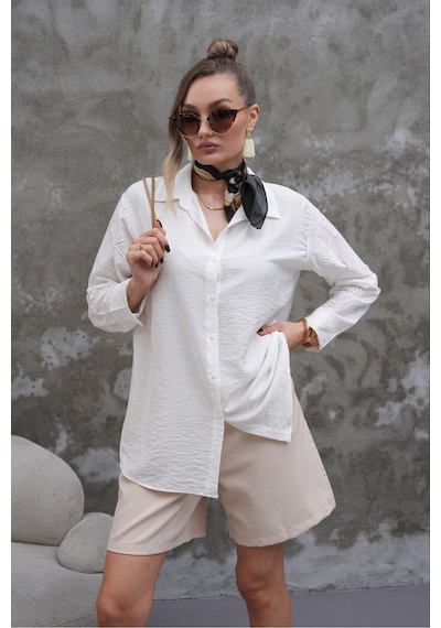 Rawea Kadın Beyaz Fisto Detaylı Gömlek - Oversize & Şık Beyaz