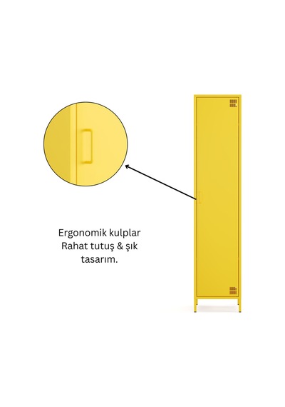 Pera Metal Elbise Dolabı, Soyunma Dolabı, Tek Kapılı, 41,50 X 40 X 189,50 Cm Ral 1018 Sarı