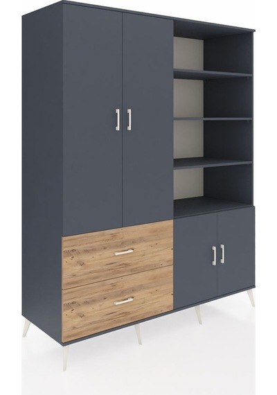 Kronos Gardrop 7 Raflı 2 Çekmeceli Tek Askılı 176x59x221 Antrasit-antrasit/çam Beyaz Kronos Gardrop 7 Raflı 2 Çekmeceli Tek Askılı 176x59x221 Antrasit-antrasit/çam Beyaz