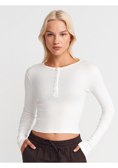 Dilvin 31442 Uzun Kollu Çıtçıtlı Top-ekru-11940 Ekru