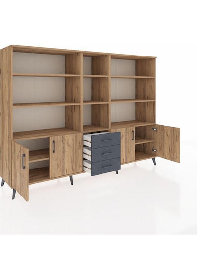 Hyperion Dolap 11 Raflı 3 Çekmeceli 4 Kapaklı 220x44x163 Çam-çam/ Çam-çam/antrasit Hyperion Dolap 11 Raflı 3 Çekmeceli 4 Kapaklı 220x44x163 Çam-çam/ Çam-çam/antrasit