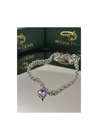Dual Tone Heart Crystal Kolye Gümüş