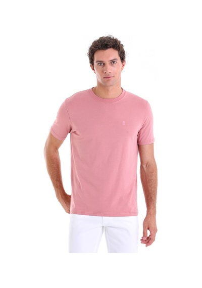 Hatemoğlu Pembe Regular Fit Düz Pamuklu Bisiklet Yaka Triko Tişört Pembe