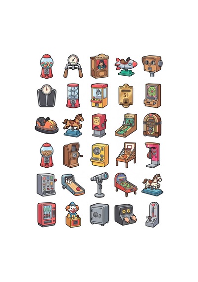 30 Adet Nostaljik Jetonlu Oyun Makinesi Sticker Seti - Laptop, Ajanda, Telefon Çok Renkli