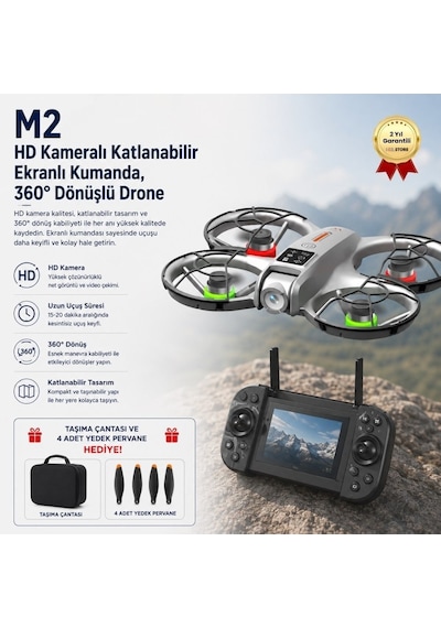 M2 Hd Kameralı Katlanabilir Ekranlı Kumanda, Wi-fi Görüntü Aktarımı Ve 360 Dönüşlü Taşınabilir Kompakt Drone-1698