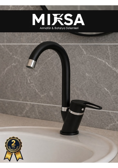 Siyah-krom Baston Borulu Banyo Lavabo Bataryası, Musluğu, Çift Su Girişli