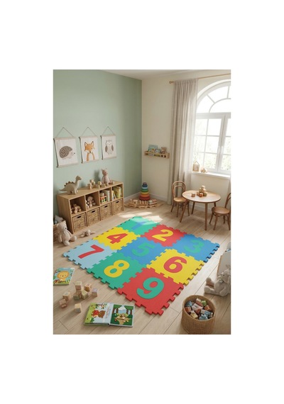 Myend 9 Parça 33x33 Boyutlu Puzzle Çocuk Oyun Matı Halısı Rakamlı Oyun Karosu Yapboz Mat Çok Renkli