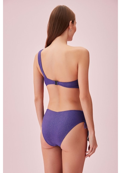 Suwen Elsa Tek Omuz Drapeli Parlak Bikini Üst Sb25225099d099 Menekşe Moru