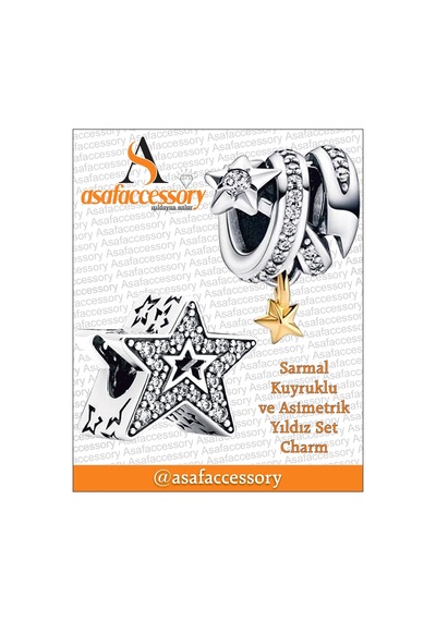 Sarmal Kuyruklu Ve Asimetrik Yıldız Set Charm Gümüş