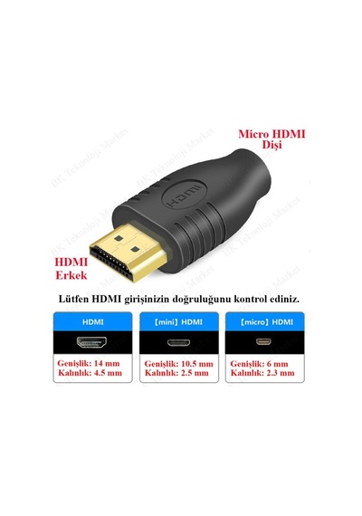 Micro Hdmı Dişi To Hdmı Erkek Dönüştürücü Çevirici