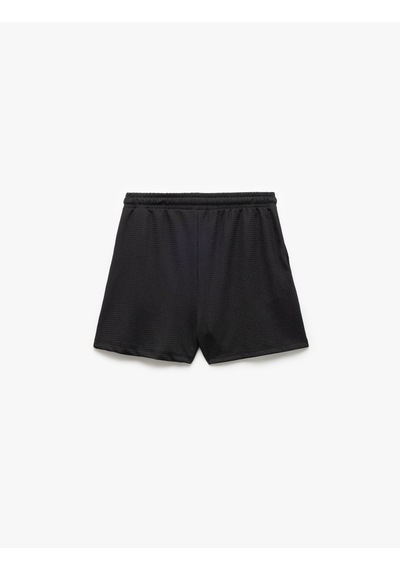 Koton Beli Bağlamalı Bürümcük Kumaş Dokulu Cepli Mini Şort Siyah 5sak70015ek Siyah