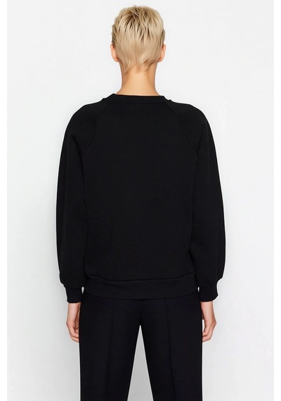 Benerly Kadın Bisiklet Yaka Reglan Kol Düz Örme Sweatshirt Fonksiyonel Da siyah
