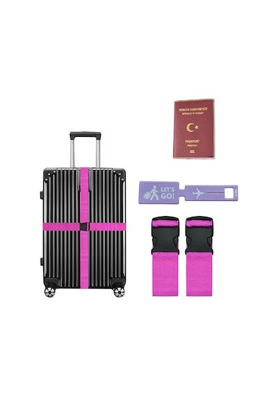 Tarix Valiz Kemeri 2 Adet + Etiket 1 Adet + Şeffaf Pasaport Kılıfı 1 Adet Pembe