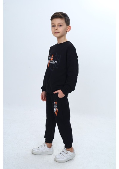 Toontoy Kids Toontoy Erkek Çocuk Önü Yazı Baskılı Eşofman Takım Siyah