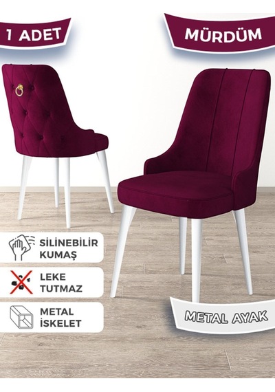 Canisa Newa Serisi, 1.sınıf Babyface Kumaş Beyaz Metal Ayaklı Gold Halkalı, 1 Adet Mürdüm Sandalye Sandalye Mürdüm Ayakları Beyaz