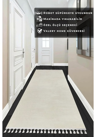 Valeryhome Vl Comfort Düz Saçaklı Peluş Düz Yolluk Ekru Ekru Düz Ponpon