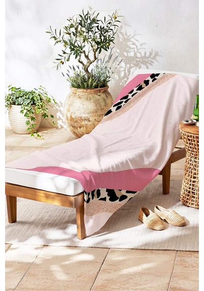 Leopar Desenli Pembe Modern Plaj Havlusu - Soyut Bohem Nude Siyah Hızlı Kuruyan Mikrofiber Havlu Çok Renkli