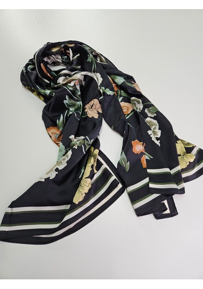 Miorel Scarfs Yeni Sezon Çiçek Desen Vual İpek Şal Fular Silk Scarfs Shawl Hijab Siyah