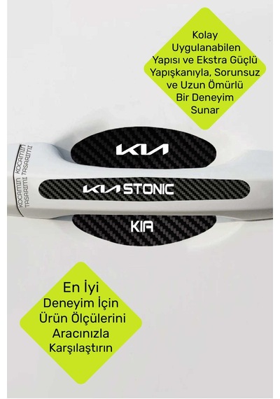 Kia Stonic Karbon Desenli Kapı İçi Kolları Koruma Folyo Seti 8 Parça Şık Dekoratif Ürün