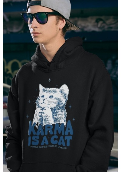 Karma Is A Cat Yazılı Unisex Oversize Taylor Swift Hoodie Siyah
