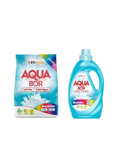 Aquabor Çamaşır Deterjanı 6 Kg Toz Renkliler İçin + 33 Yıkama Sıvı Aquabor Renkliler İçin 12242159