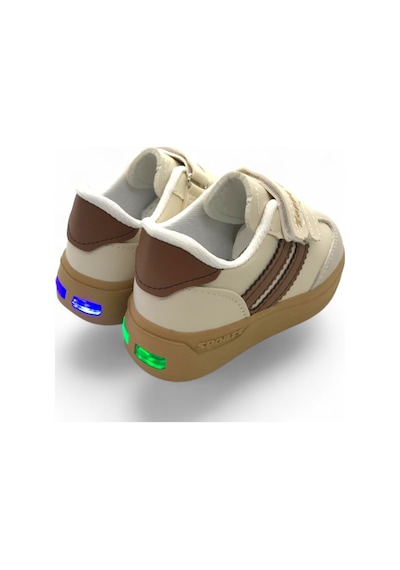 Unisex Çocuk Cırtlı Hafif Kaymaz Taban Işıklı Spor Ayakkabı Sneaker Bej