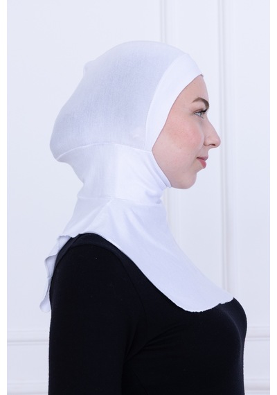Loggia Beyaz Ninja Bone Boyunluklu Likralı Sporcu Bonesi Kadın Pratik Tesettür Hijab Başörtü Beyaz
