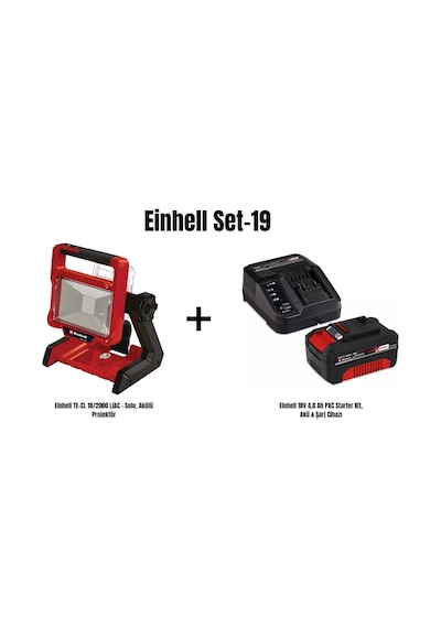 Einhell Set-19 Einhell Te-cl 18/2000 Liac - Solo, Akülü Projektör+einhell 18v 4,0 Ah Pxc Starter Kit, Akü & Şarj Cihazı