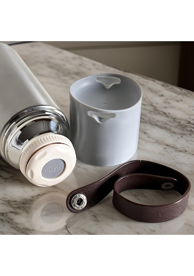 Prettify Stainless Steel Bardaklı Kayışlı Üstten Basmalı Termos 350 ML