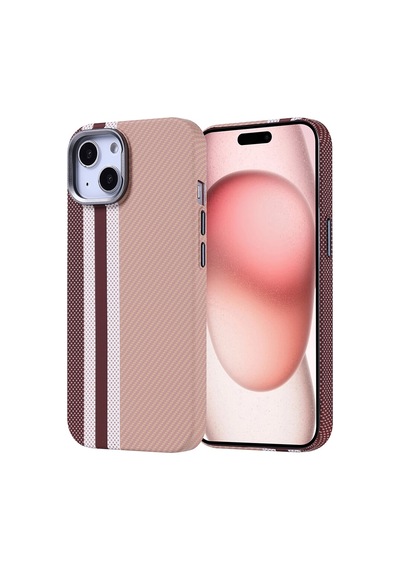 Zore Apple iPhone Uyumlu 15 Kılıf Magsafe Şarj Özellikli Karbon Fiber Görünümlü Ogaa Nekst Kapak - Gold Altın