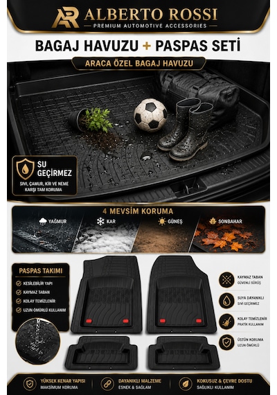Renault Symbol 2013+ Uyumlu Araca Özel 3d Bagaj Havuzu Ve Paspas Enerji Siyah