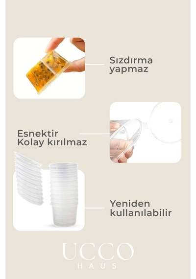 50 Adet 30 Ml Sızdırmaz Kapaklı Sosluk Buzluk Saklama Kabı, Et Suyu, Kemik Suyu Mutfak Organizeri Şeffaf