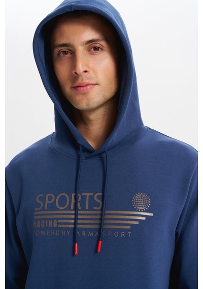 AR-MA Arma Erkek Slim Fit Örme Interlok Kapüşonlu Kanguru Cepli Sweatshirt Yazı Baskılı %80 Pamuk %14 Polyester %6 Elastane K30254685102 İndigo-i1