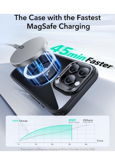 Esr Apple Uyumlu iPhone 16 Pro Max Halolock Mag Safe Classic Hybrid Standı Silikon Kılıf Şeffaf Siyah