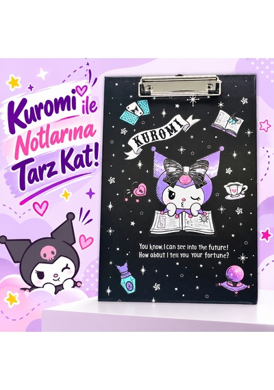 Bakgelal Kuromi Fal Ve Büyü Temalı Siyah Metal Mandal Klipsli Sekreterlik Ve Bloknot Altlığı A4 Uyumlu - 9065500888634