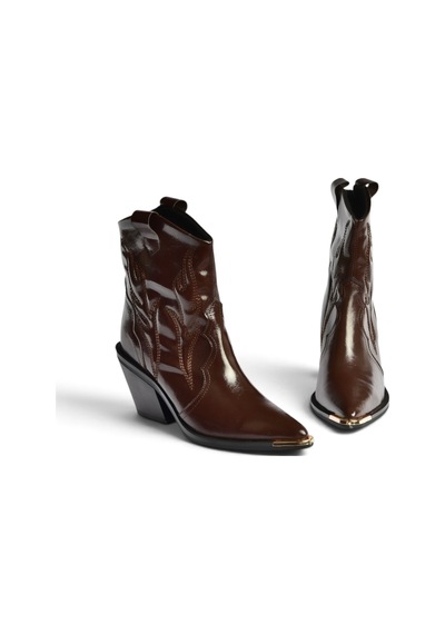 Fox Shoes Z920241160 Kahverengi Rustik Kalın Topuklu Kovboy Model Western Kadın Bot